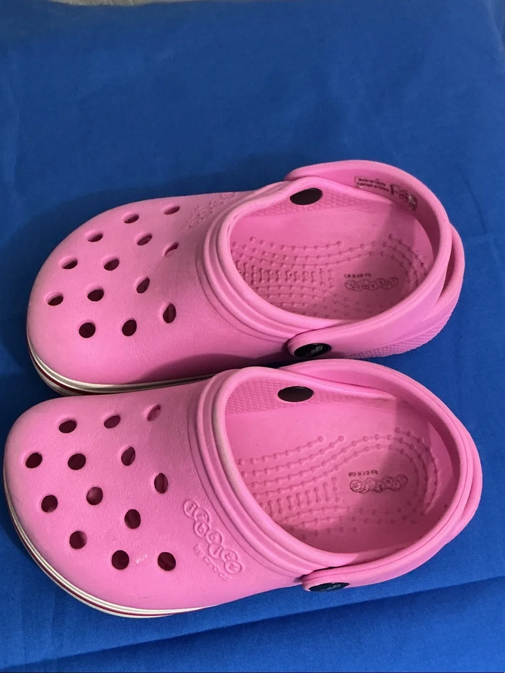 💖 Crocs Kids Crocband Pink White Red Stripe Clog Water Shoes Size C7 💖